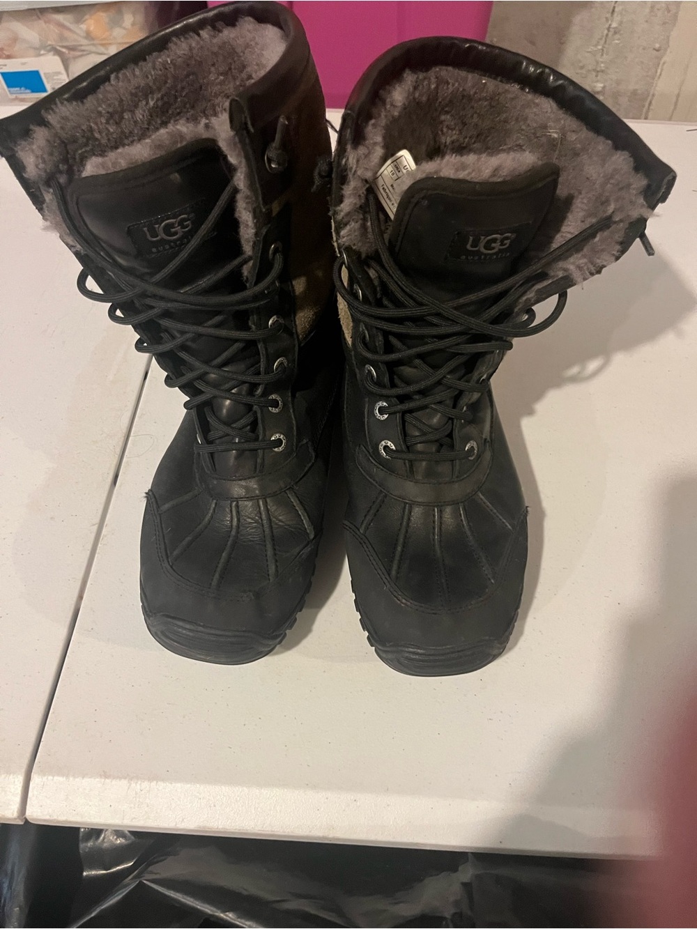 UGG Black Lace-Up Shearling Winter Boots